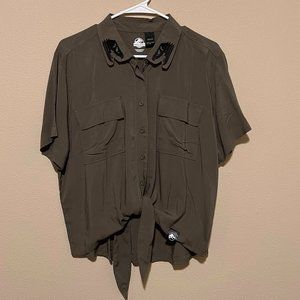 Jurassic Park Army Green Embroidered Shirt